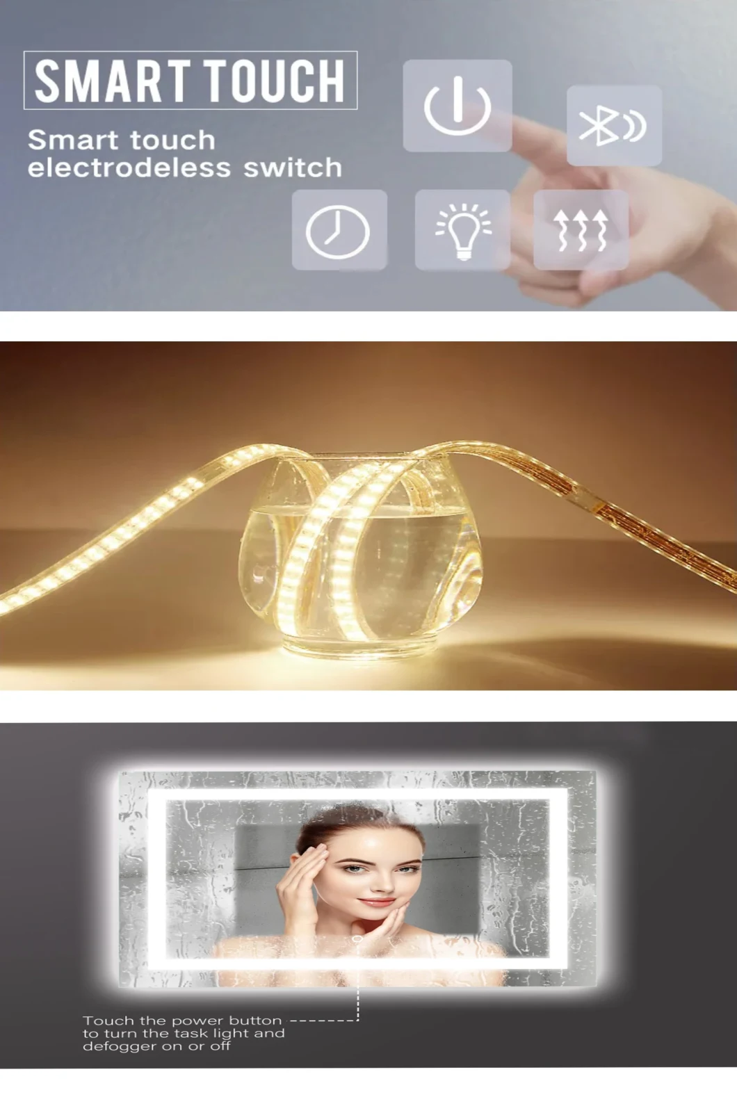 Hot Sale LED Mirror Smart Touch Sensor Anti-Fog Bath Wall Mirror Bathroom LED Mirror